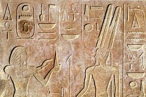 Hatsjepsoet biedt brood aan Amon Ra, Karnak/Luxor Tempel door School Egyptian