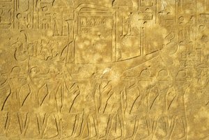 Oude Egypte, Muur schildering/gravure, Heilige bark van Amon gedragen vanuit de Tempel, Karnak Tempel, Luxor door School Egyptian