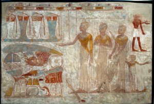 Oude Egyptische kunst: muzikanten op een banket door School Egyptian