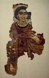 Koptische kunst: lijkwade van een vrouw genaamd dame met het kruis ansee. Schilderij op linnen doek (4e eeuw na Christus) Antinoë