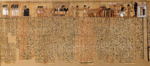 Egyptische oudheid: Dodenboek, Papyrus van Nebqed. Rond 1400-1350 v.Chr. 18e dynastie. Uit Thebe. Zon 6,3 m Parijs, Musee du Louvre
