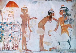 Egyptische grafschildering die festivalvoorbereidingen afbeeldt door School Egyptian