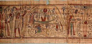 Egyptische oudheid allegorie van het kosmos: mythologisch papyrus van Neskapashouty, boekhoudschrijver van granen die kosmogonie voorstelt, met Geb, Nout, Nephtys, Osiris. 1070-664 v.Chr. 21e dynastie. Parijs, Louvre Museum door School Egyptian