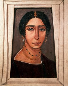 Egyptische oudheid: funerair portret van een vrouw. Schilderij op hout. 2e of 3e eeuw. Uit Fayum (Fayum) in Egypte. Parijs. Louvre Museum door School Egyptian