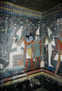 Luxor, Thebe: Vallei der Koningen, graf van Horemheb, Egyptische farao waarop de godin Isis verschijnt door School Egyptian