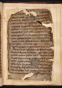 Een pagina van Beowulf uit folio