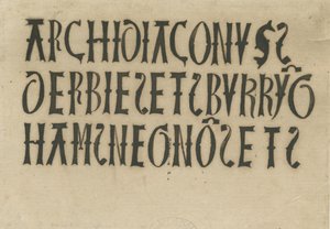 Barton onder Needwood Kerk - inscripties: inkt facsimile door School English