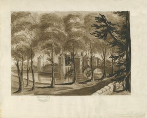Caverswall Kasteel: sepia tekening door School English