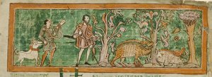 Varkens grazen, uit een verzameling van Anglo-Saxon Miscellany