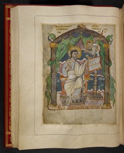 Evangelistenportret van St. Mattheüs uit de Æthelstan-evangeliën (ook bekend als de Kroningsevangelieën)