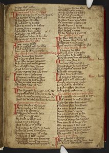 Harley MS 2558 f.8r, Novele cirurgerie, fragment (365 regels). Een verzameling medische recepten in Anglo-Normandisch vers door School English