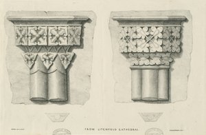 Interieur van de Kathedraal van Lichfield - Gesneden Bladwerk (lithografie, nd [?19e eeuw]) door School English