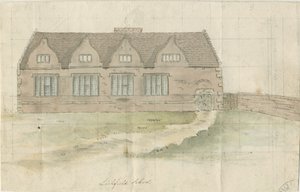 Lichfield - Grammar School: aquarel, nd [?eind 18e eeuw] door School English