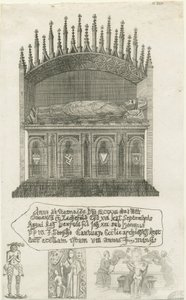 Lichfield Cathedral - Graf van de bisschop [?Bisschop Cornhill]: ets, nd [?eind 18e eeuw] door School English