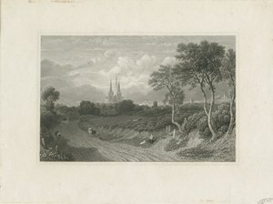 Lichfield Cathedral - Westaanzicht (veraf): gravure, nd [?18e eeuw]
