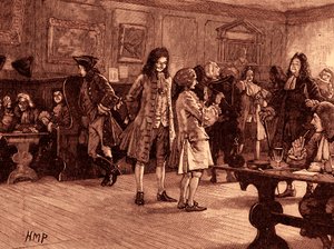 London Coffee-House tijdens het bewind van Queen Anne (print) door School English