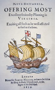Pamflet dat kolonisten aanmoedigt om naar Virginia in Amerika te gaan, gepubliceerd in 1609 door School English