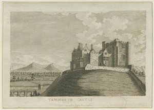 Tamworth Kasteel (gravure) door School English