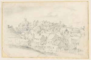 Tutbury - Stad, Kerk en Kasteel: potloodtekening, nd [?19e eeuw]