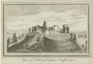 Tutbury Castle - Oostaanzicht (gravure) door School English
