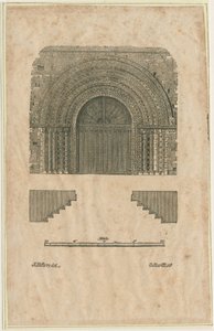 Tutbury Priory Church - Westelijke ingang: houtsnede gravure, nd [?vroeg 19e eeuw] door School English