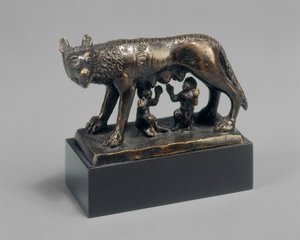 Romulus en Remus gezoogd door een wolvin door School Florentine