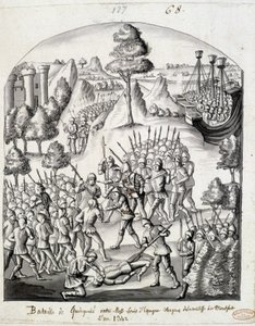 Slag bij Quimperlé tussen Messire Louis van Spanje en de mensen van de gravin van Montfort door School French