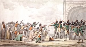 Verdeling van Assignats, Franse Revolutie (kleurengravure) door School French