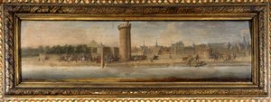 Intocht van Hendrik IV in Parijs: Charles de Cosse Brissac (Cosse-Brissac) opende de deur van de conferentie voor Hendrik IV (1553 - 1610) - middenlandschap van een van de grote panelen van de kamer - Salon de la Meilleraye door School French