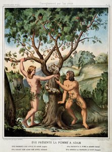 Eva geeft de appel aan Adam
