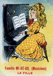Spel van de zeven families: Kaart van de dochter van de familie Mi-Ré-Do (muzikanten). Musée de la Carte à Jouin, Issy-les-Moulineaux door School French