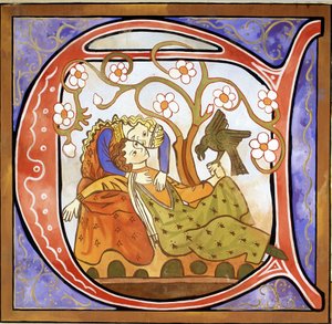Bewoonde Initiaal A met een Troubadour