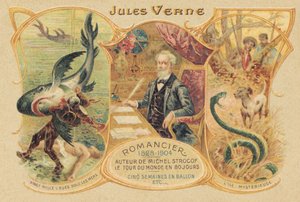 Jules Verne en zijn beroemde werken (prent) door School French