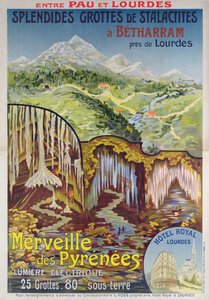 Poster die de Betharram-grotten adverteert, Wonderen van de Pyreneeën, tussen Pau en Lourdes, c.1900