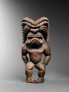 Hawaïaans figuur, kona stijl, die de oorlogsgod ku ka ’ili moku vertegenwoordigt, ca. 1780-1820