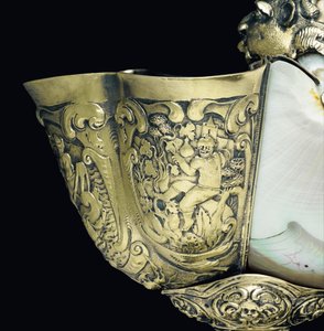 Gemonteerde nautilusbeker, Nagyszeben, midden 17e eeuw (detail)