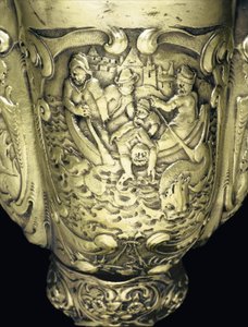 Gemonteerde nautilusbeker, Nagyszeben, midden 17e eeuw (schelp & verguld zilver) (detail)
