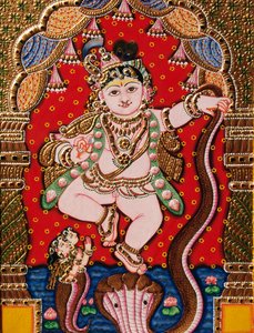 Reliëf Heer Bal Krishna Tanjore schilderij