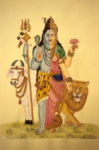 God Shiva in Ardnarees Wear Roop, miniatuurschilderij op papier