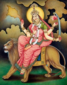 Godin Durga miniatuurschilderij op papier