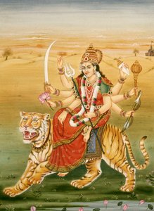 Godin Durga Miniatuurschilderij op Papier