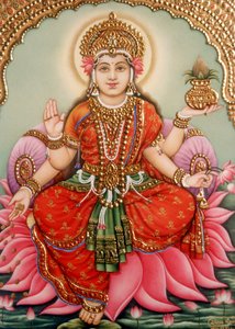 Godin Lakshmi Laxmi miniatuurschilderij op ivoor