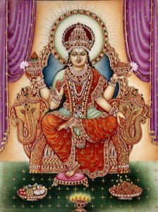 Godin Lakshmi miniatuurschilderij op ivoor
