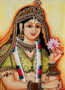 Godin Radha miniatuurschilderij op ivoor