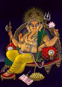 Heer Ganesha Ganpati Schilderij op Fluweel door School Indian