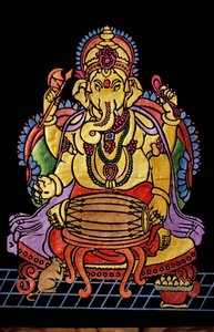 Heer Ganesha Ganpati speelt muziekinstrument borduurwerk door School Indian