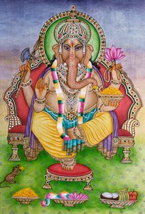 Heer Ganesha Ganpati in Miniatuurschilderij op Papier door School Indian