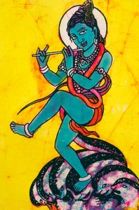 Heer Krishna Kaliya Mardhan Batik schilderij