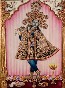 Heer Krishna miniatuurschilderij op ivoor door School Indian