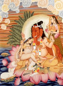 Miniatuurschilderij van olifantenhoofd God Ganesh Ganpati